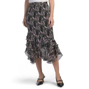 EN SAISON Black Anai Asymmetric Midi Skirt